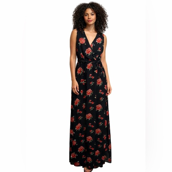 Jolie Vie Dresses & Skirts - Jolie Vie Black Floral Maxi Dress V-Neck Sleeveless Medium